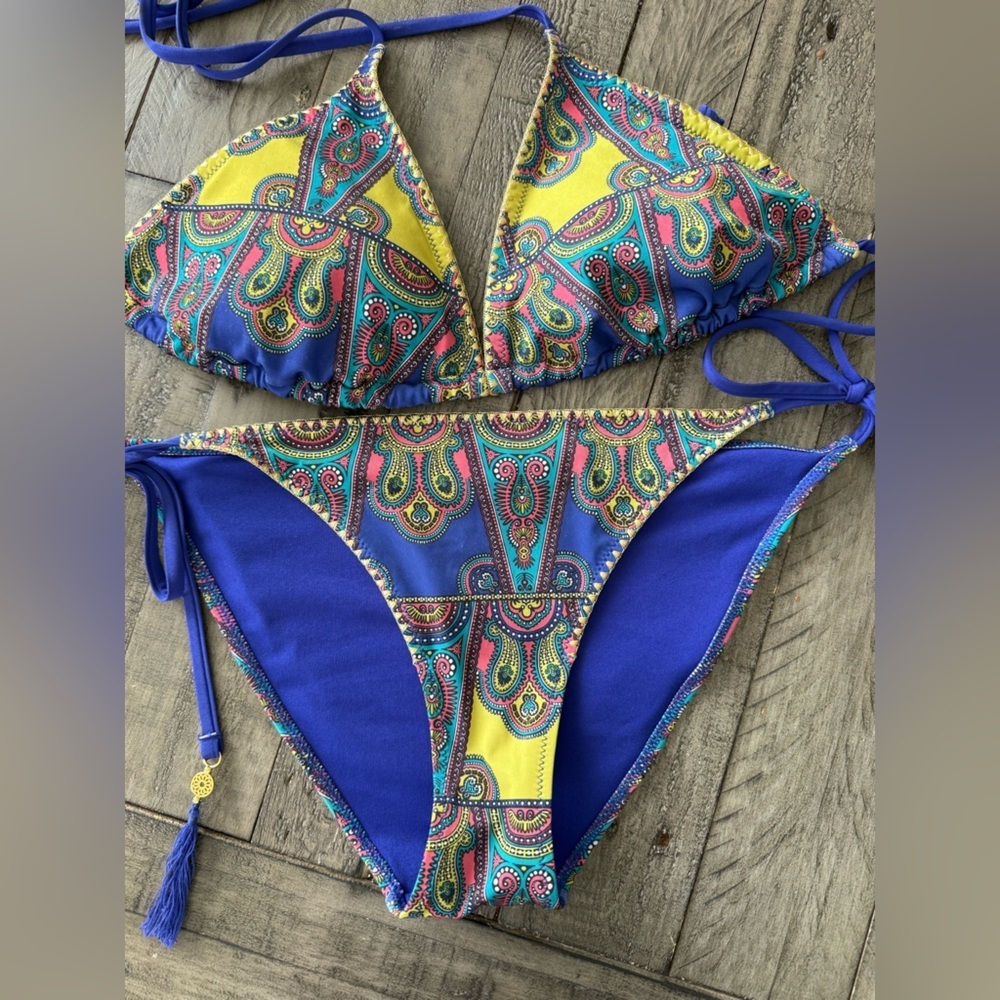 H&M String Boho Paisley Print Bikini, size 12.